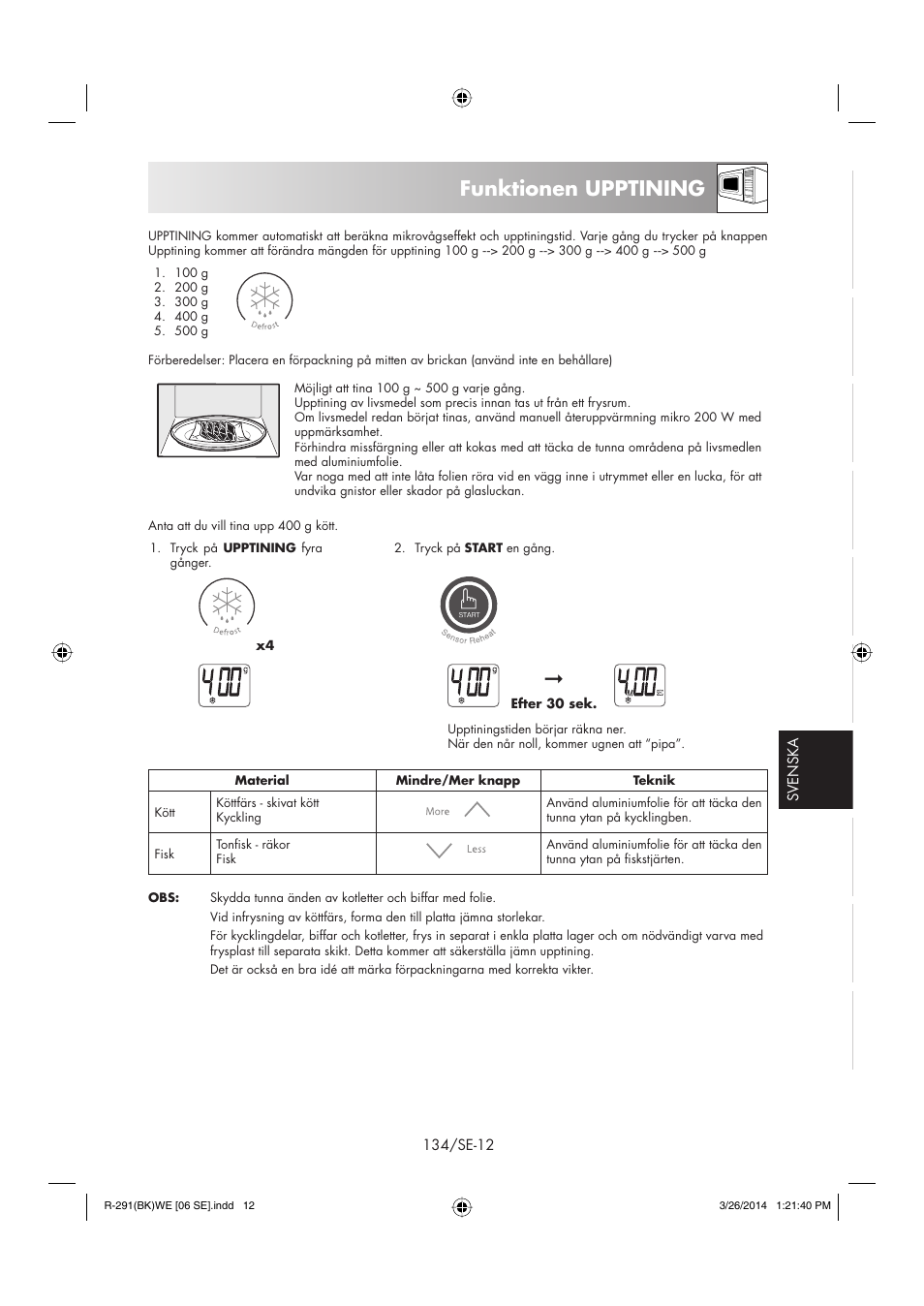 Funktionen upptining | Sharp R-291BKWE User Manual | Page 135 / 210