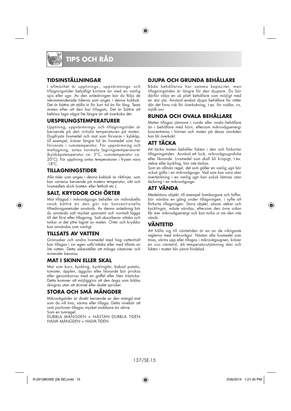 Tips och råd | Sharp R-291BKWE User Manual | Page 138 / 210