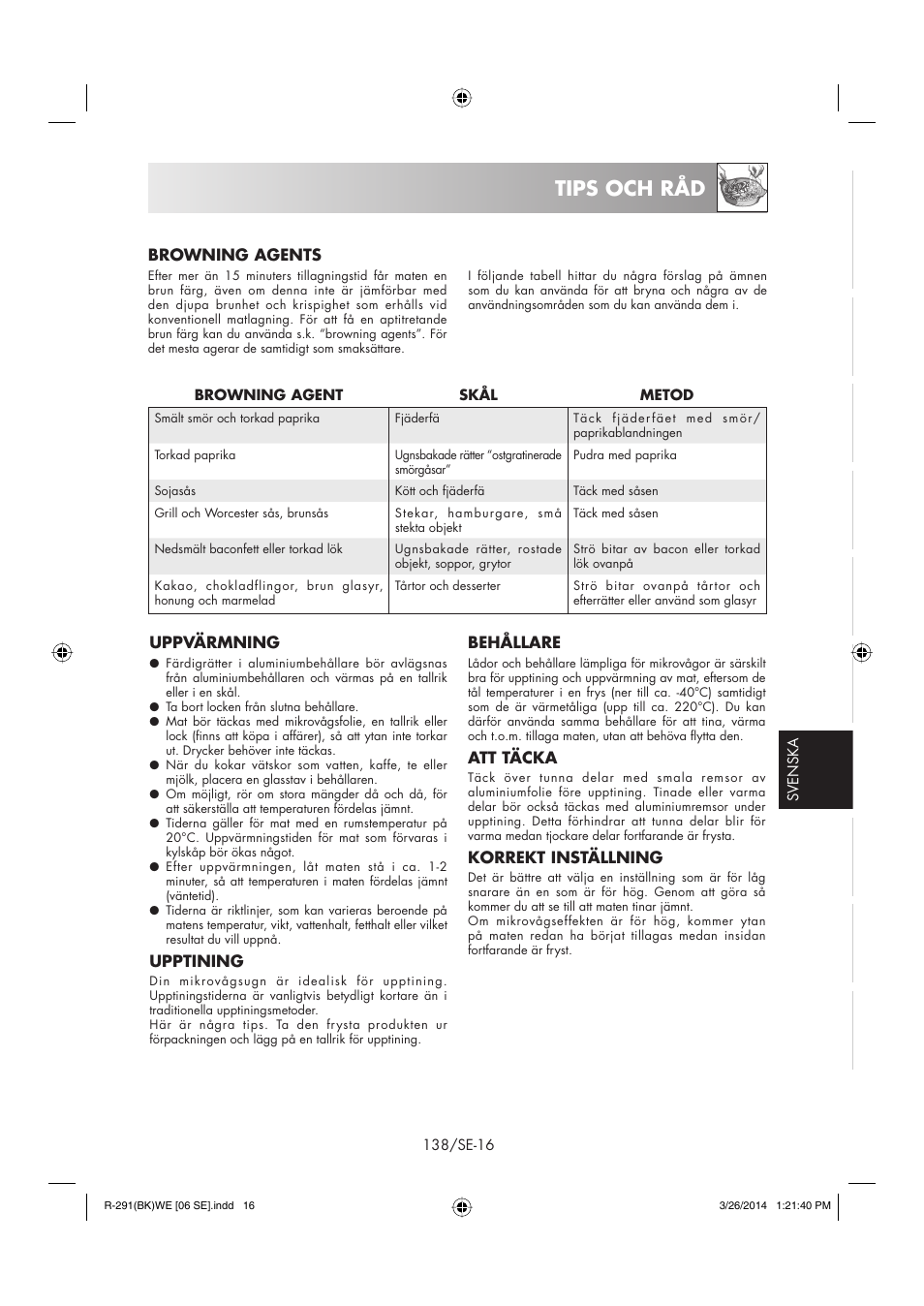 Tips och råd | Sharp R-291BKWE User Manual | Page 139 / 210