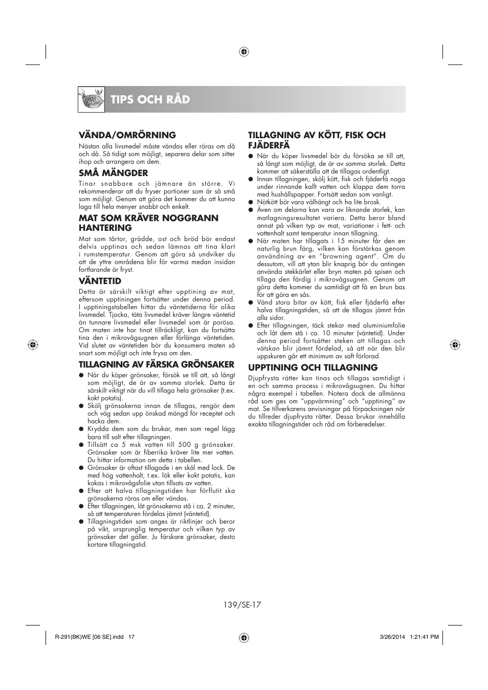 Tips och råd | Sharp R-291BKWE User Manual | Page 140 / 210