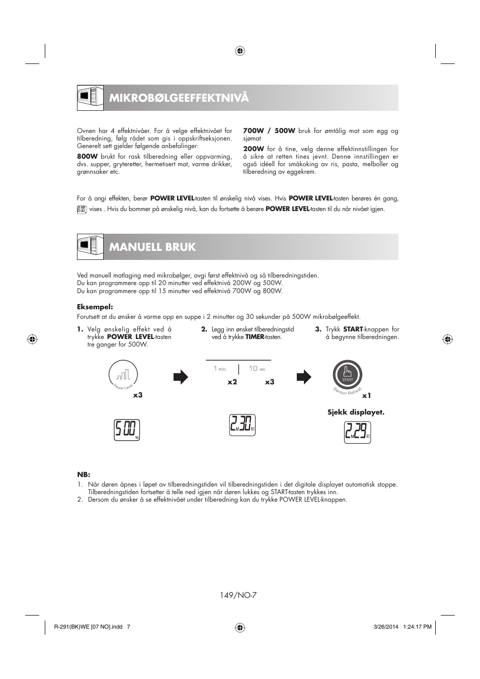 Manuell bruk mikrobølgeeffektnivå | Sharp R-291BKWE User Manual | Page 150 / 210
