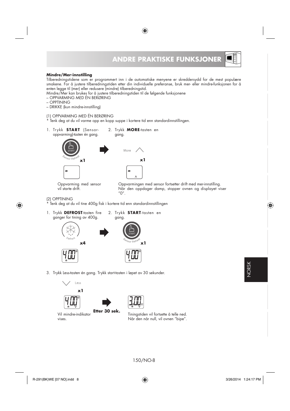 Andre praktiske funksjoner | Sharp R-291BKWE User Manual | Page 151 / 210