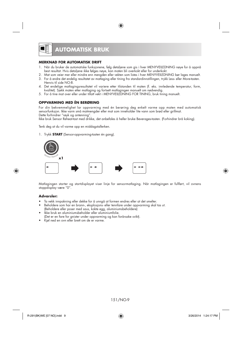 Automatisk bruk | Sharp R-291BKWE User Manual | Page 152 / 210