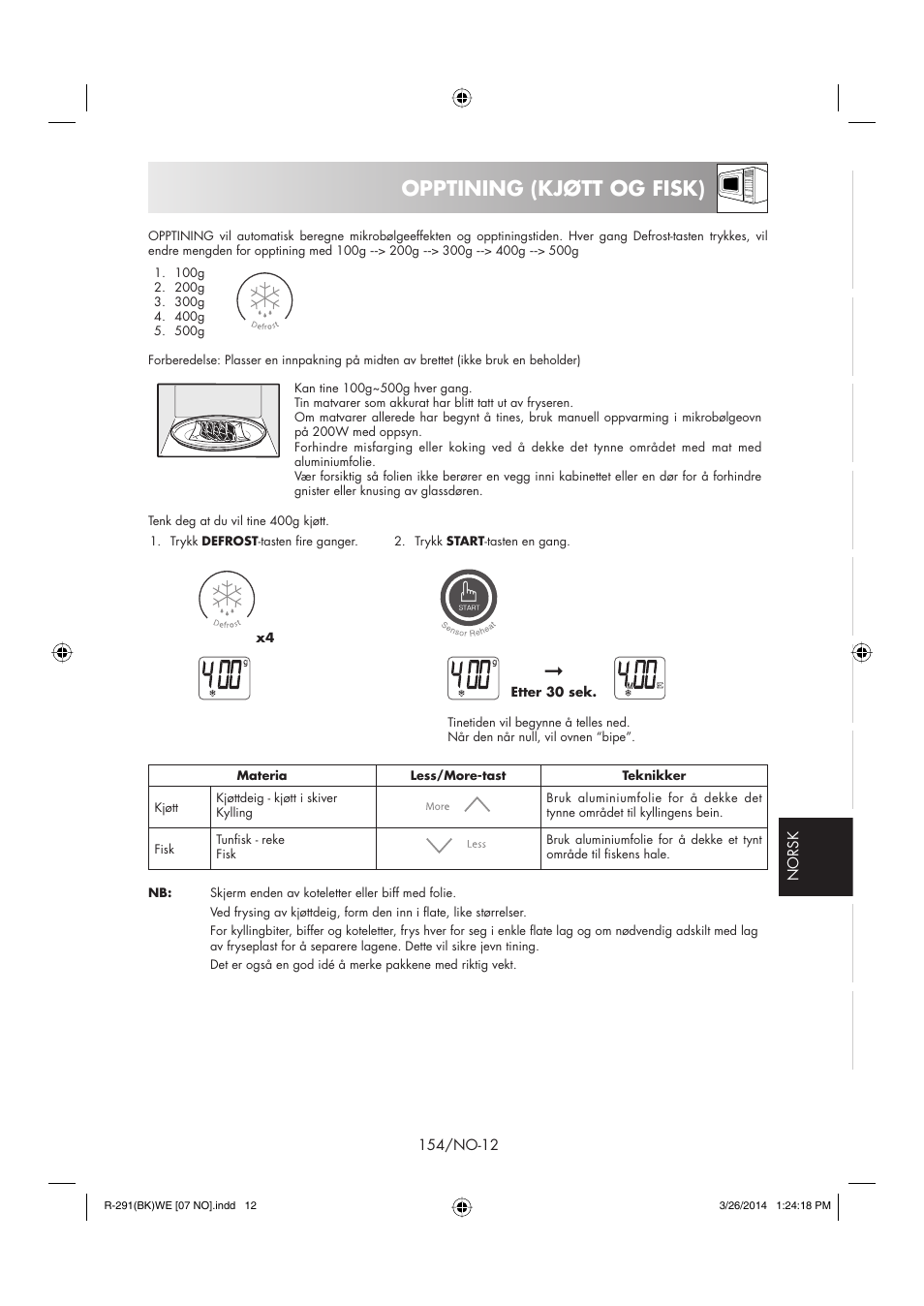 Opptining (kjøtt og fisk) | Sharp R-291BKWE User Manual | Page 155 / 210