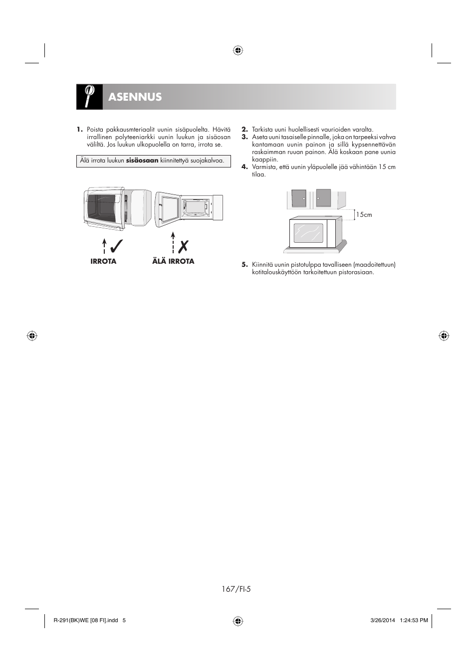 Asennus | Sharp R-291BKWE User Manual | Page 168 / 210