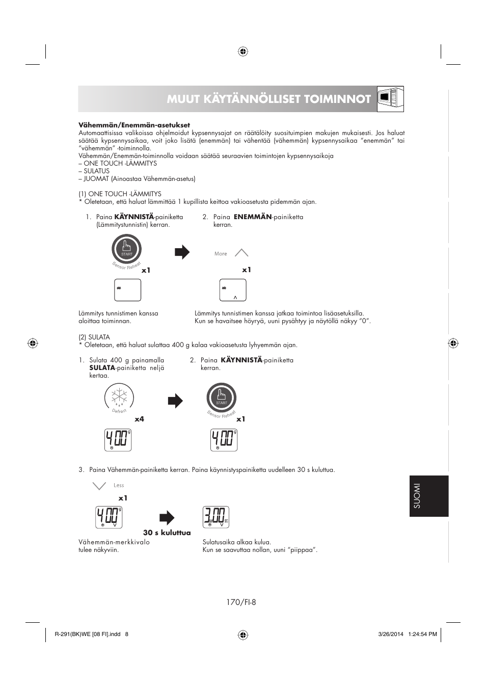 Muut käytännölliset toiminnot | Sharp R-291BKWE User Manual | Page 171 / 210