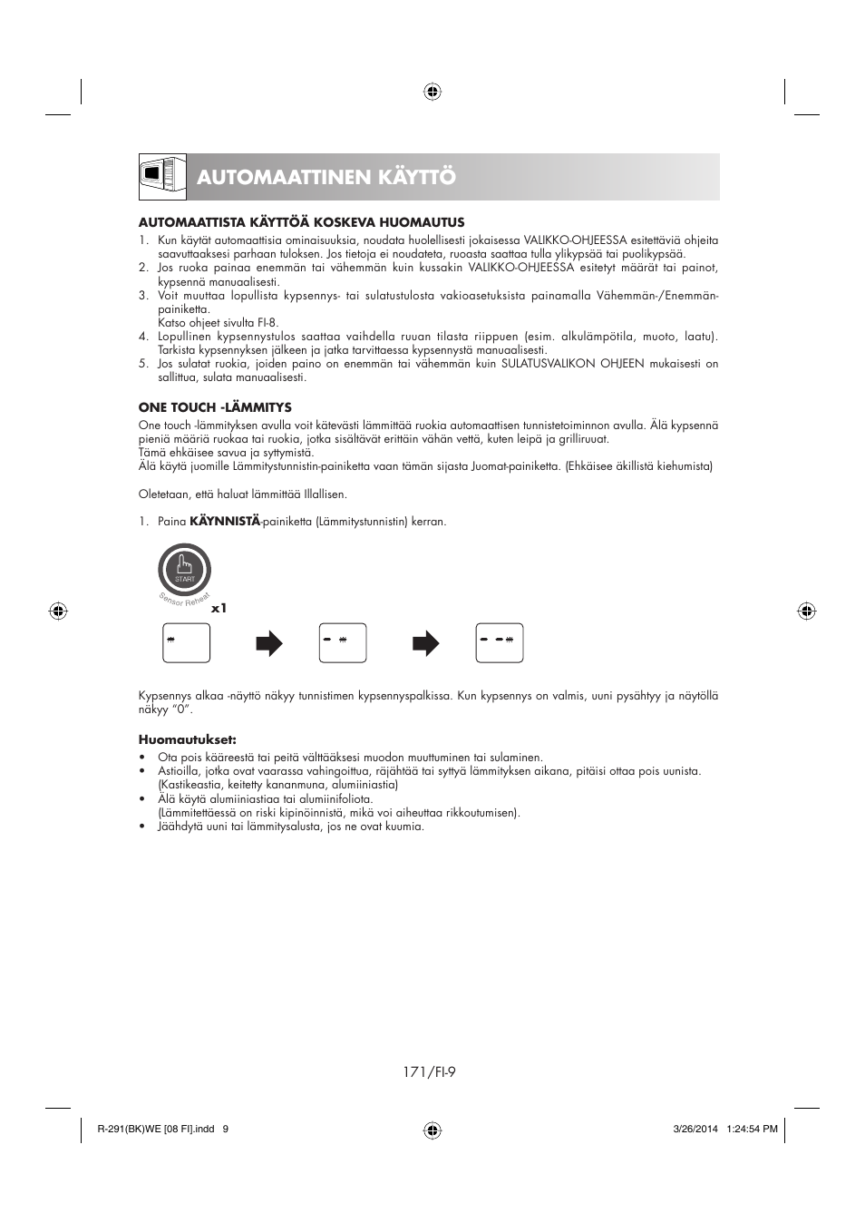 Automaattinen käyttö | Sharp R-291BKWE User Manual | Page 172 / 210