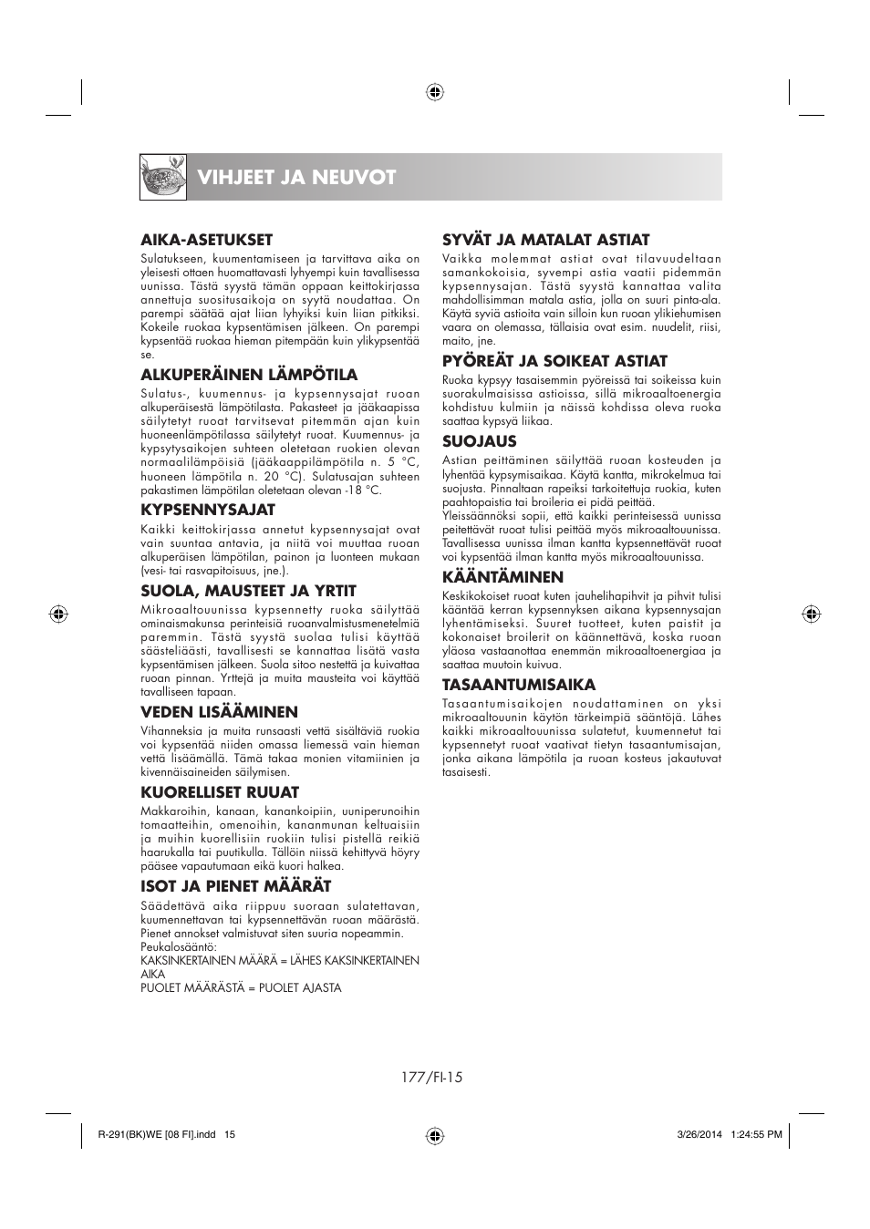 Vihjeet ja neuvot | Sharp R-291BKWE User Manual | Page 178 / 210