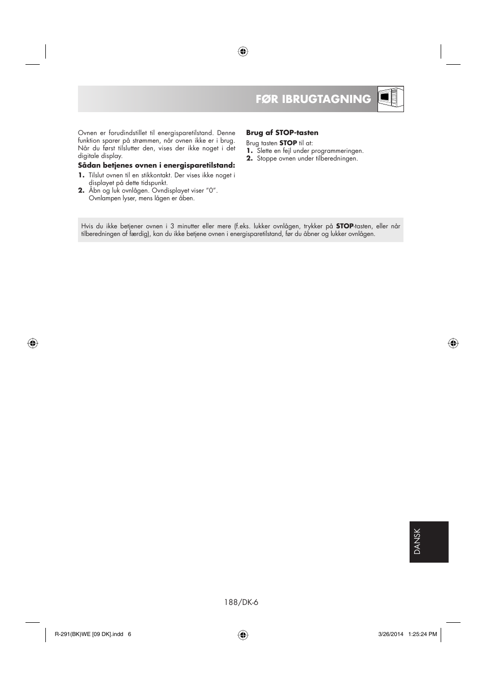 Før ibrugtagning | Sharp R-291BKWE User Manual | Page 189 / 210