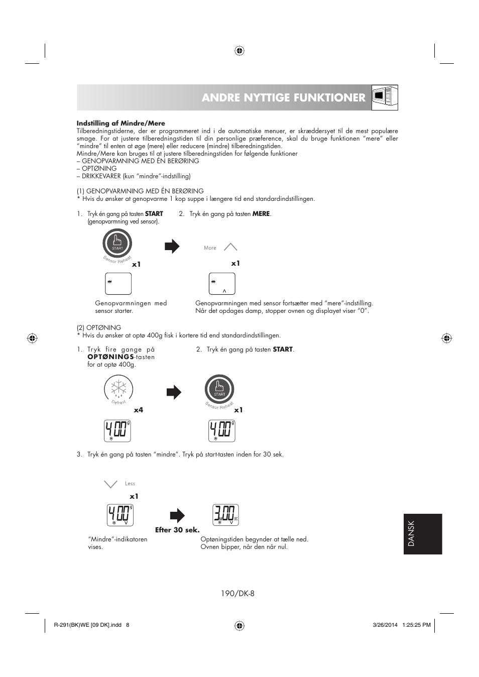 Andre nyttige funktioner | Sharp R-291BKWE User Manual | Page 191 / 210