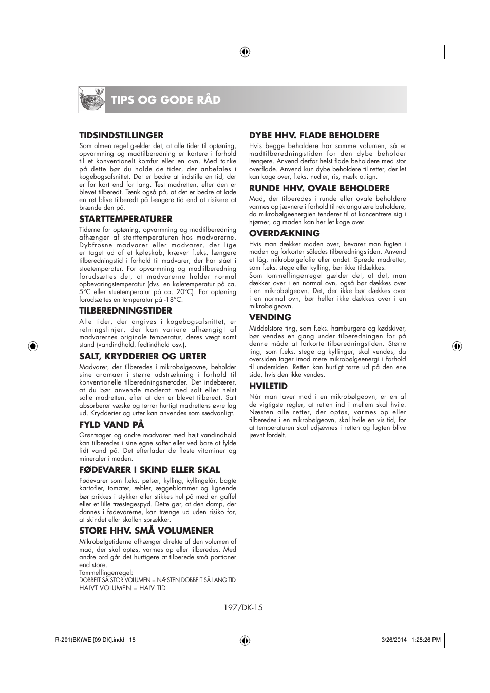 Tips og gode råd | Sharp R-291BKWE User Manual | Page 198 / 210