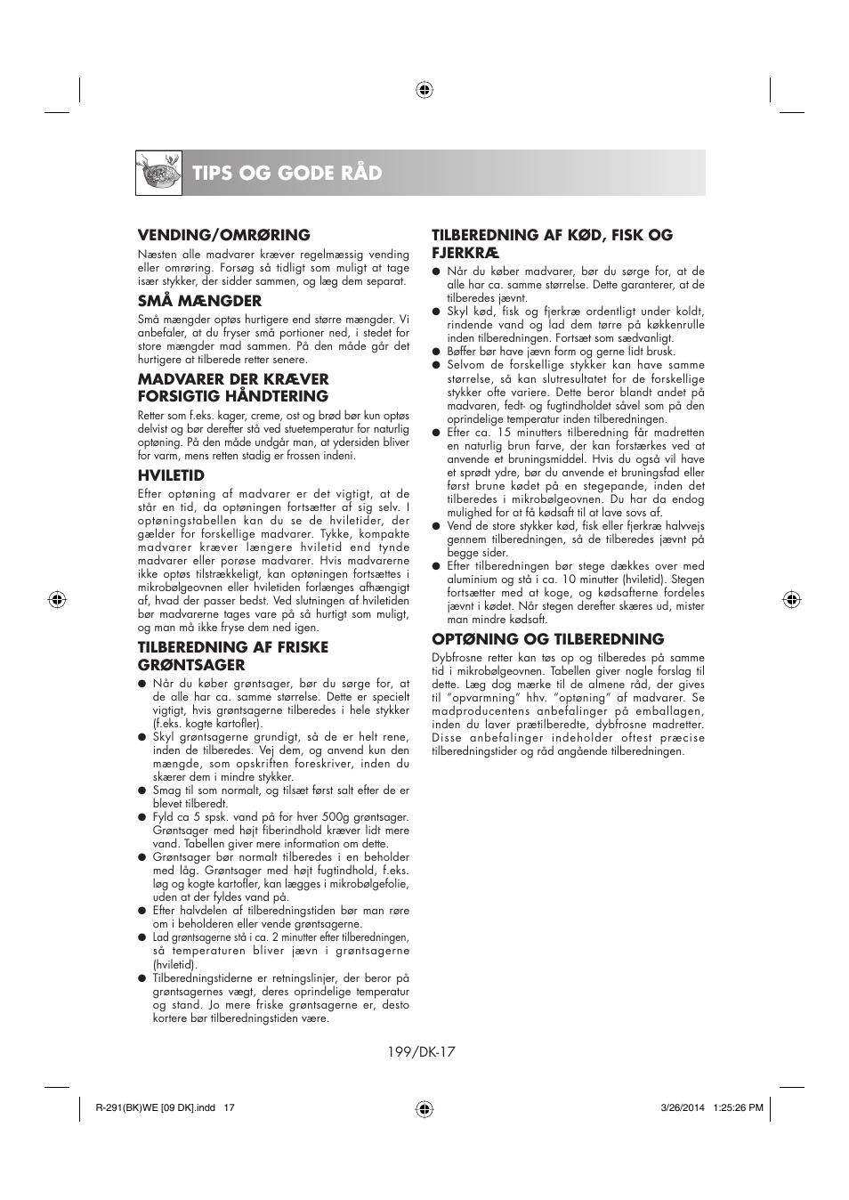 Tips og gode råd | Sharp R-291BKWE User Manual | Page 200 / 210