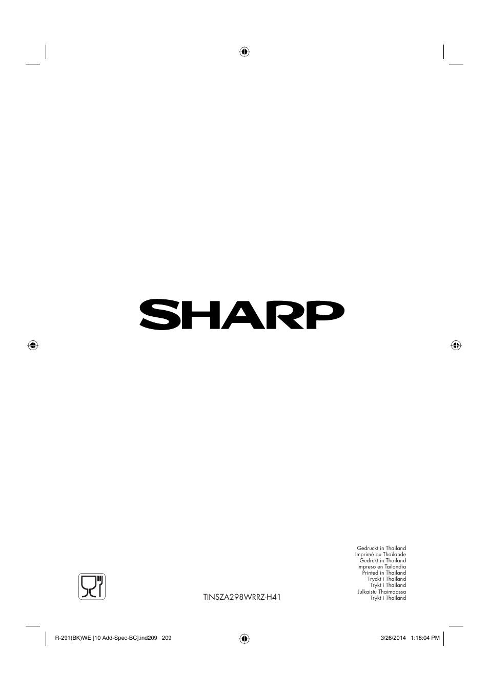 Sharp R-291BKWE User Manual | Page 210 / 210