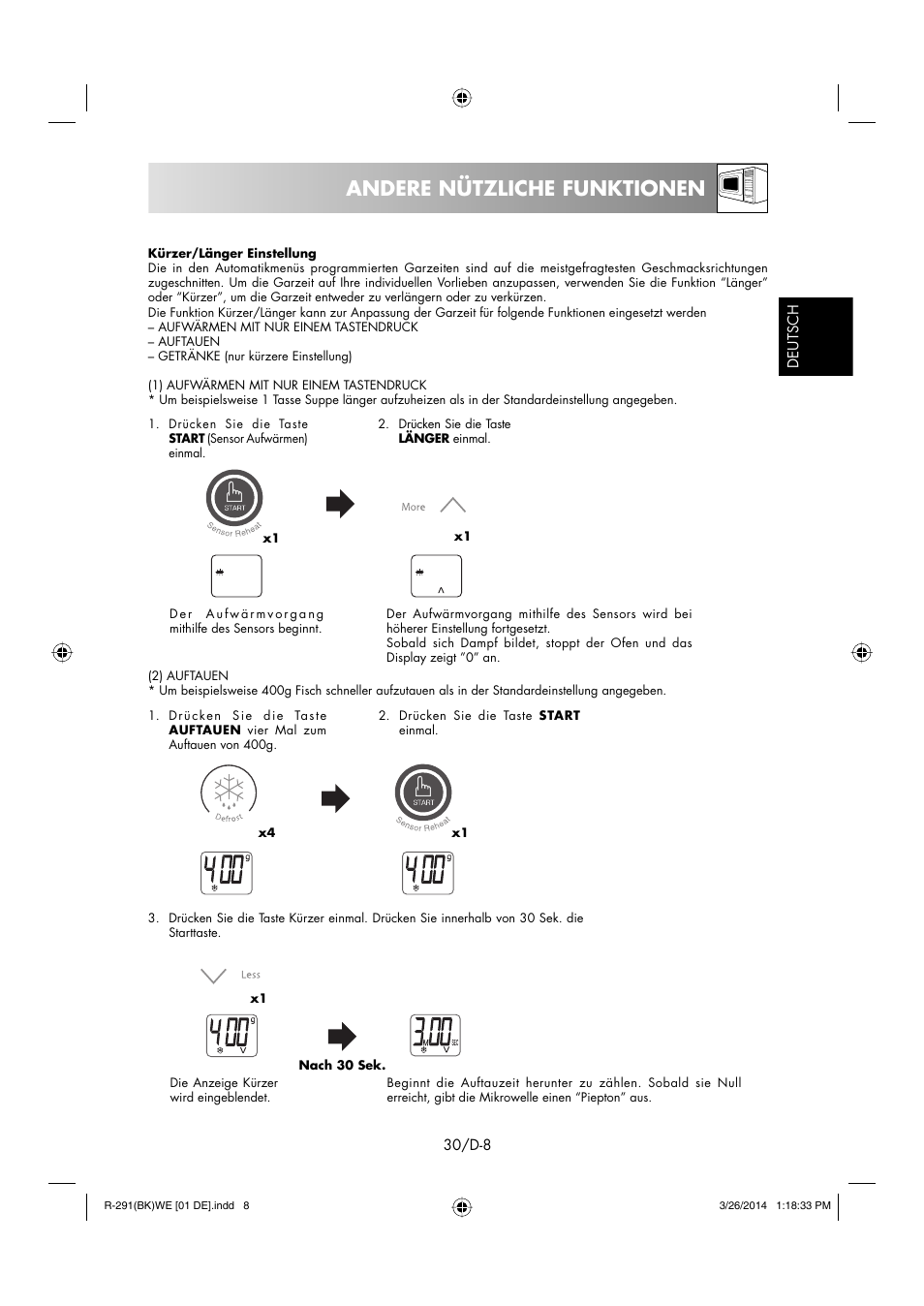 Andere nützliche funktionen | Sharp R-291BKWE User Manual | Page 31 / 210