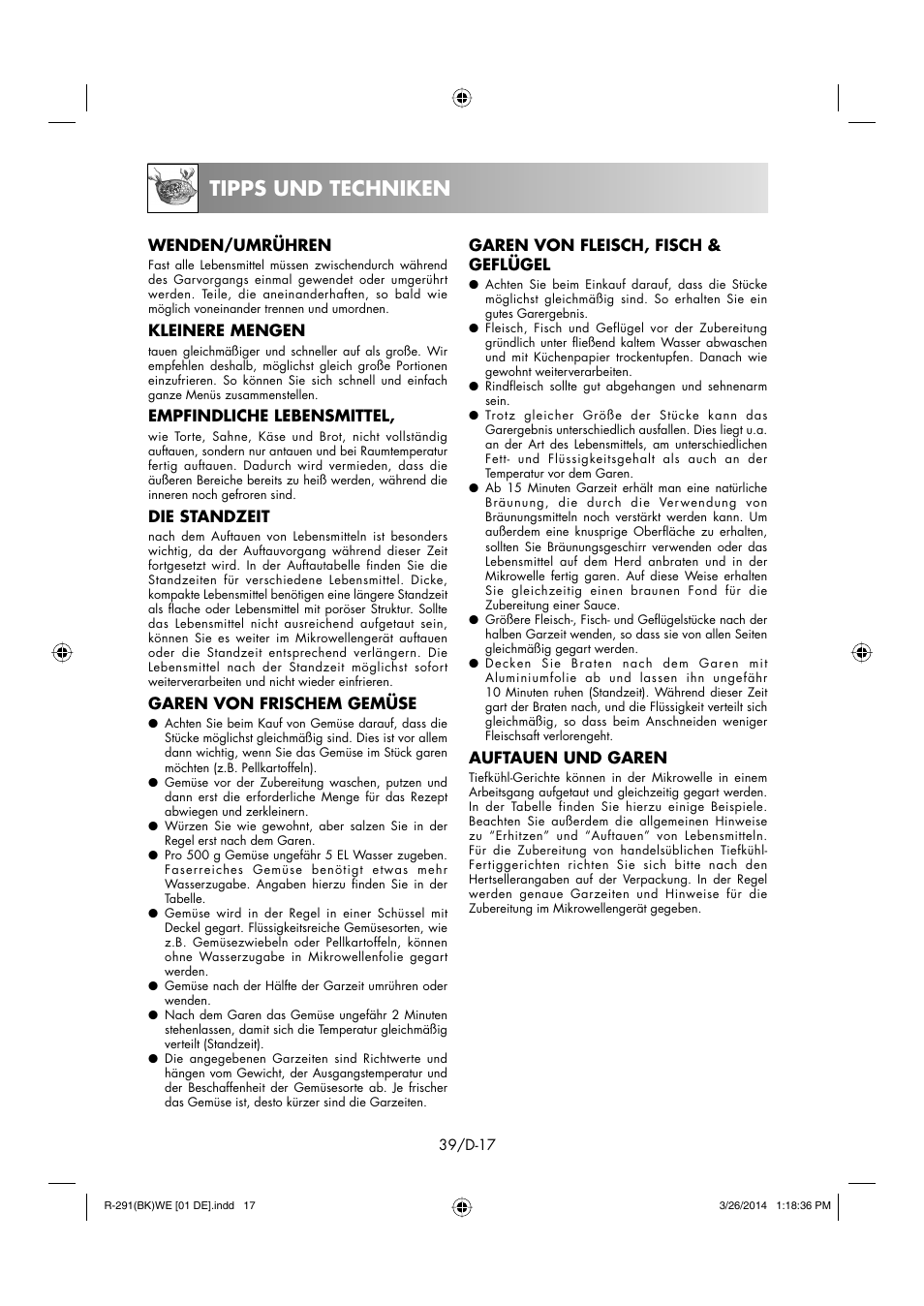 Tipps und techniken | Sharp R-291BKWE User Manual | Page 40 / 210