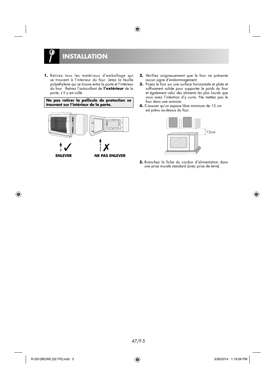 Installation | Sharp R-291BKWE User Manual | Page 48 / 210