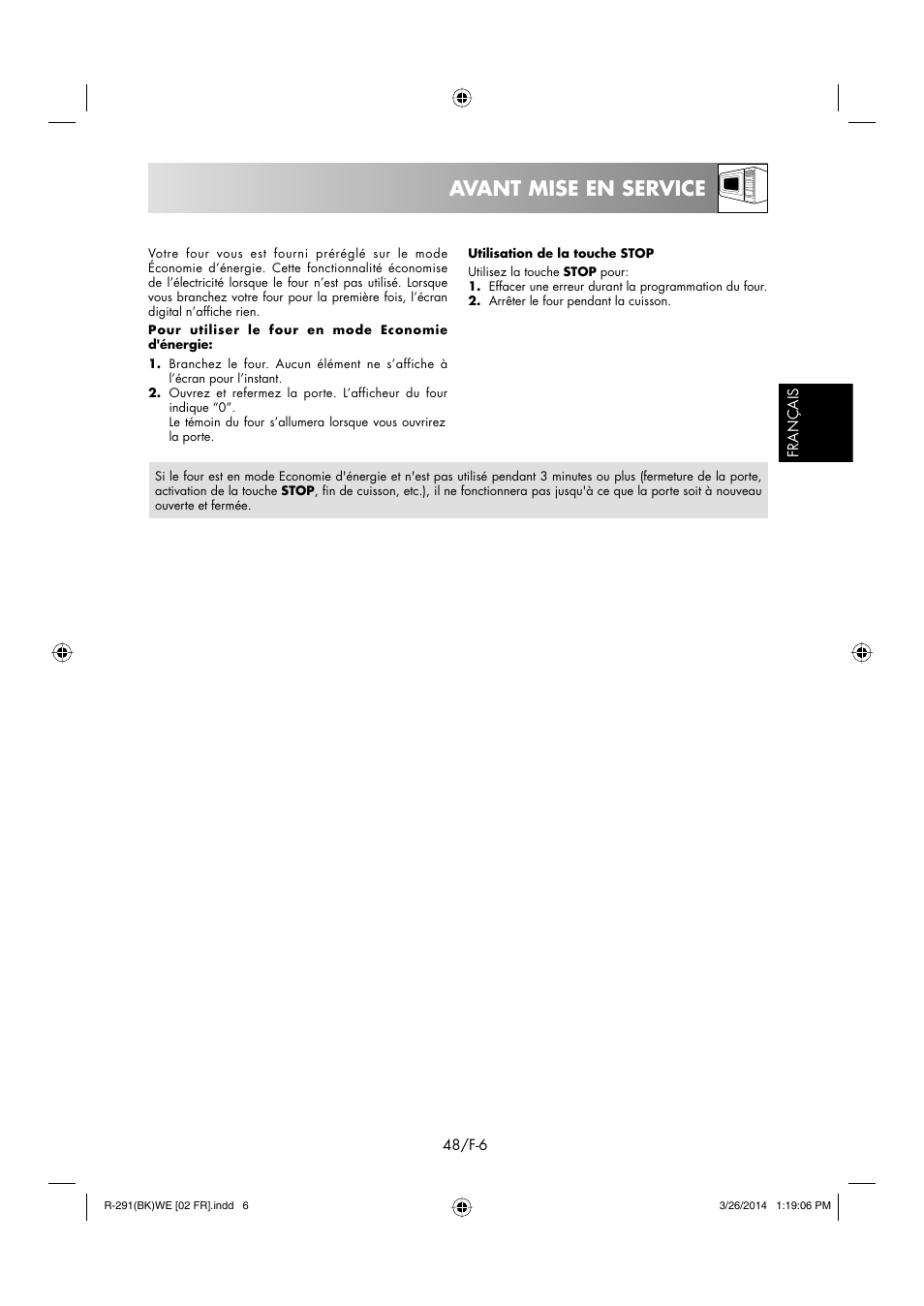 Avant mise en service | Sharp R-291BKWE User Manual | Page 49 / 210