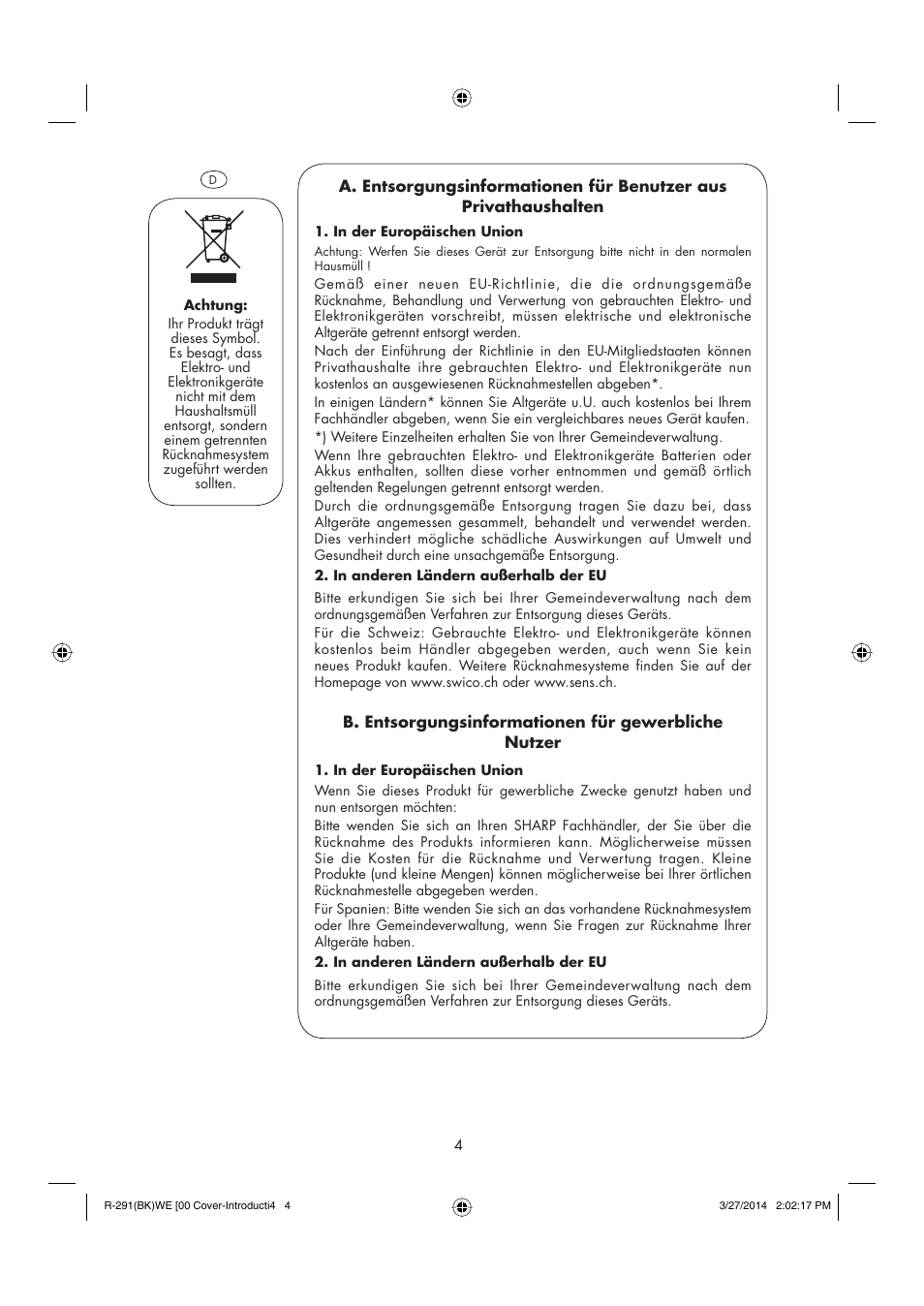 Sharp R-291BKWE User Manual | Page 5 / 210