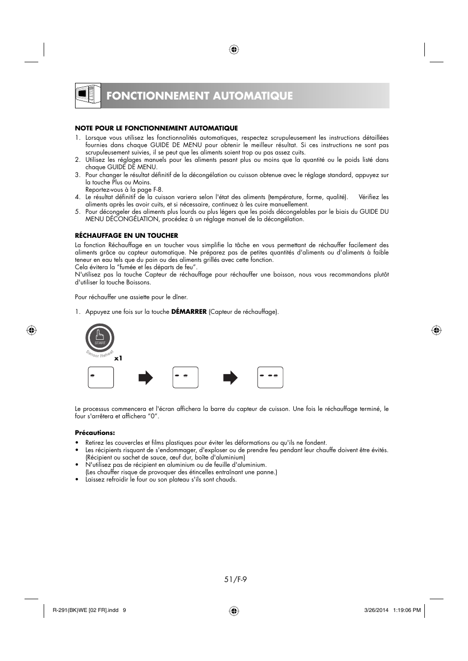 Fonctionnement automatique | Sharp R-291BKWE User Manual | Page 52 / 210