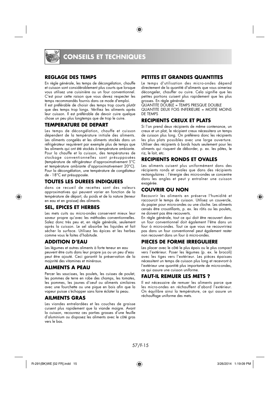 Conseils et techniques | Sharp R-291BKWE User Manual | Page 58 / 210