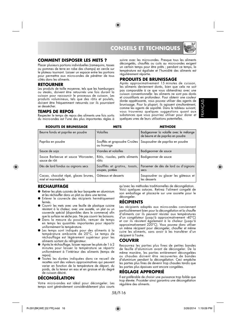 Conseils et techniques | Sharp R-291BKWE User Manual | Page 59 / 210
