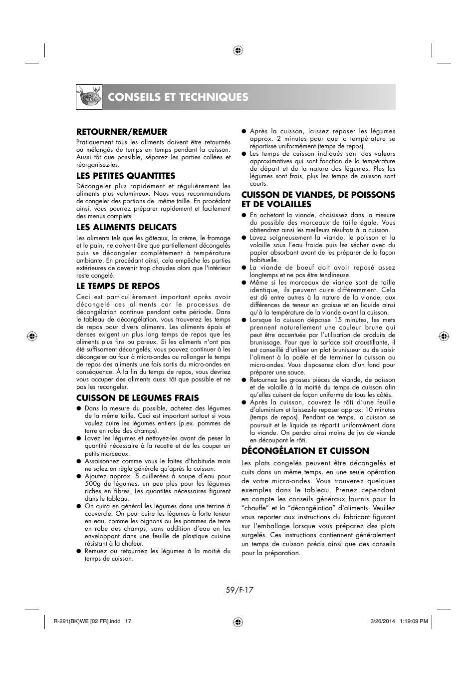 Conseils et techniques | Sharp R-291BKWE User Manual | Page 60 / 210