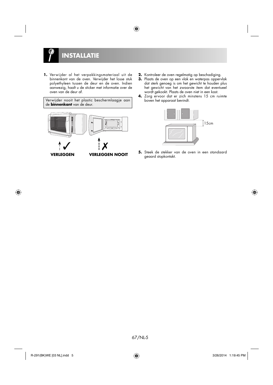 Installatie | Sharp R-291BKWE User Manual | Page 68 / 210