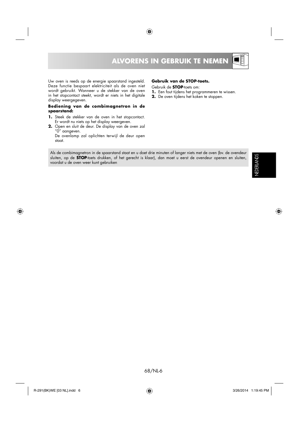 Alvorens in gebruik te nemen | Sharp R-291BKWE User Manual | Page 69 / 210