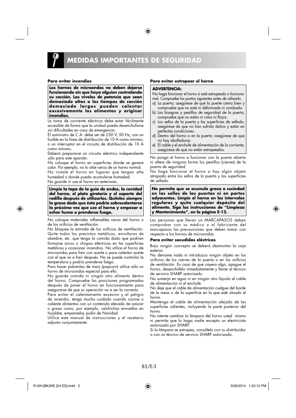 Medidas importantes de seguridad | Sharp R-291BKWE User Manual | Page 86 / 210