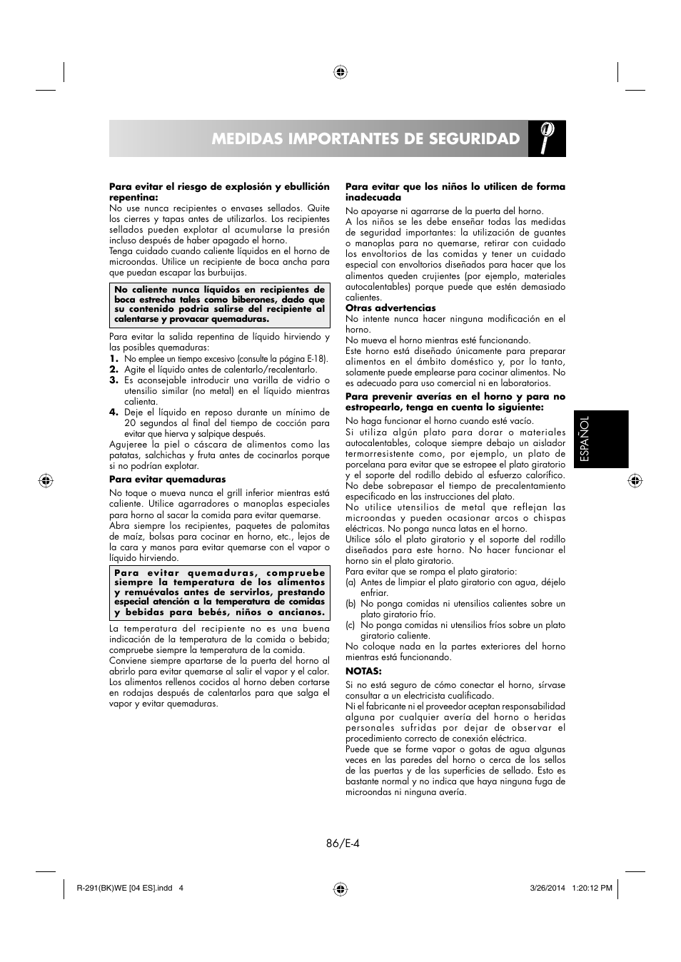 Medidas importantes de seguridad | Sharp R-291BKWE User Manual | Page 87 / 210