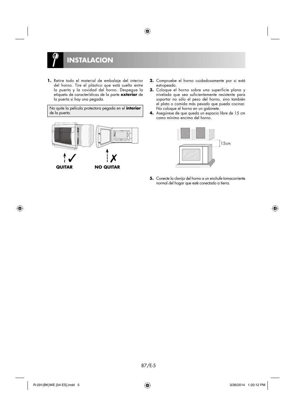 Instalacion | Sharp R-291BKWE User Manual | Page 88 / 210