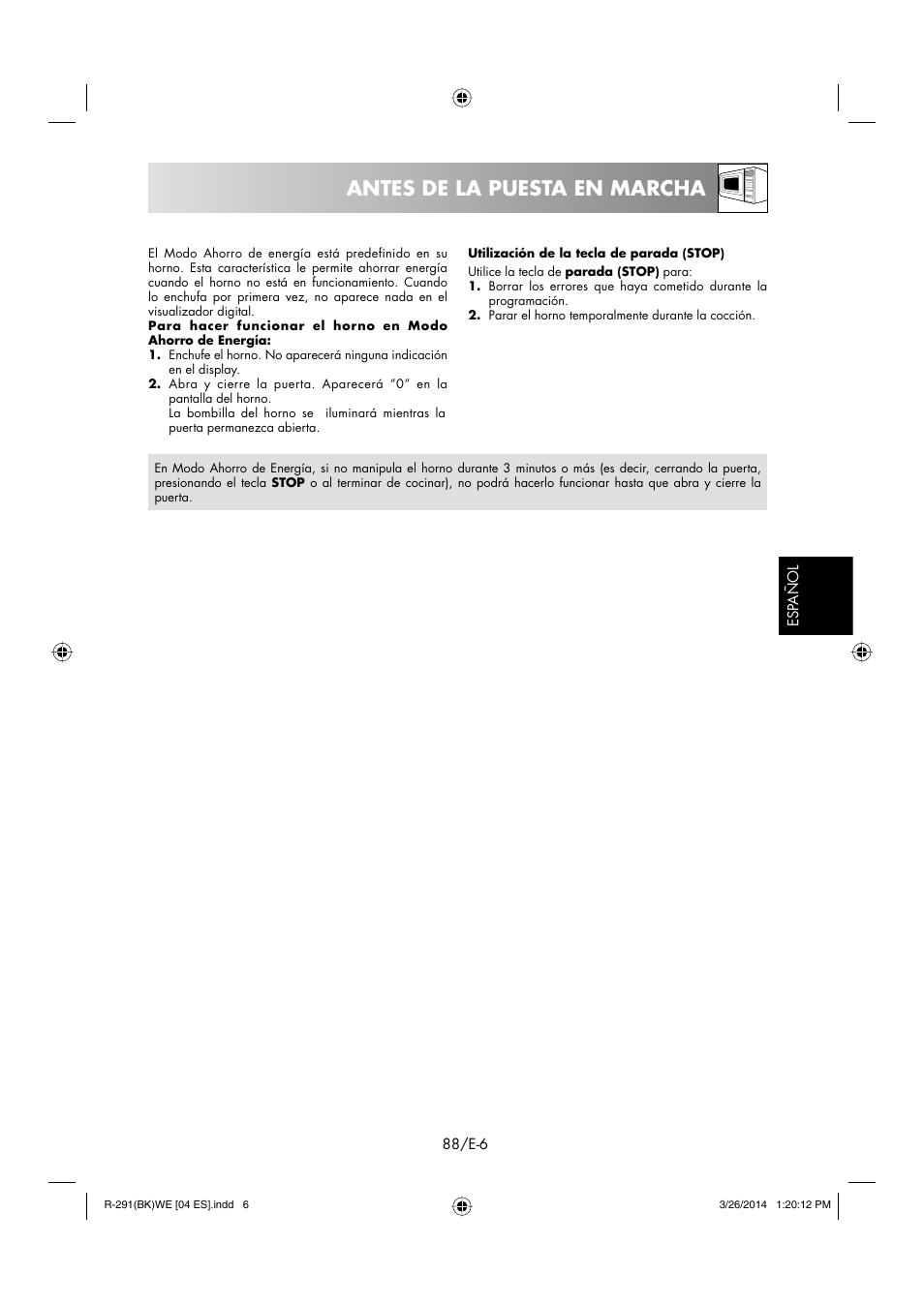 Antes de la puesta en marcha | Sharp R-291BKWE User Manual | Page 89 / 210