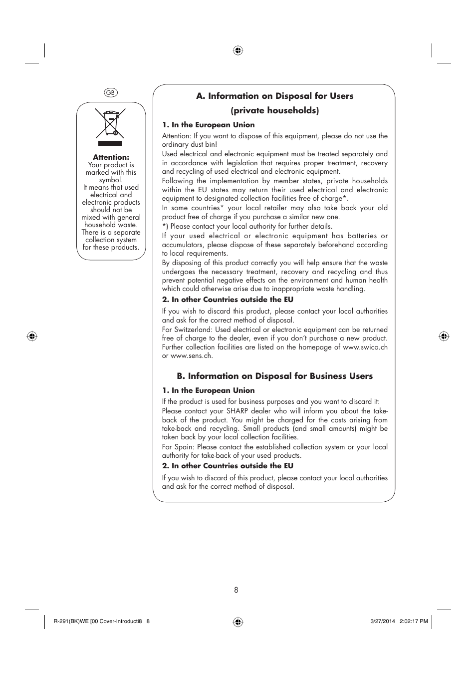 Sharp R-291BKWE User Manual | Page 9 / 210