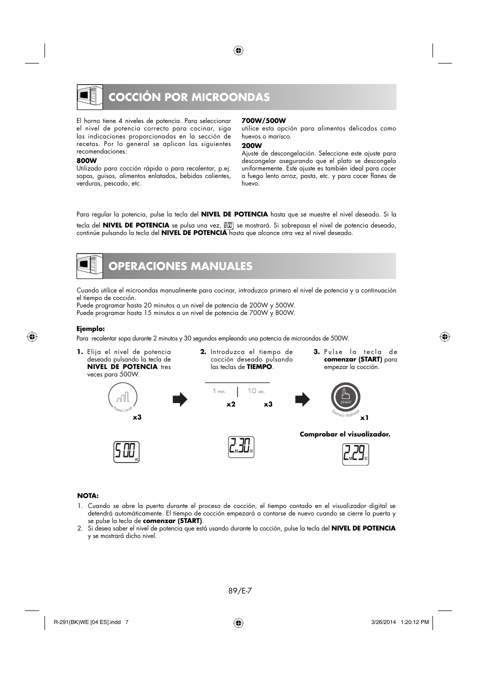 Cocción por microondas operaciones manuales | Sharp R-291BKWE User Manual | Page 90 / 210