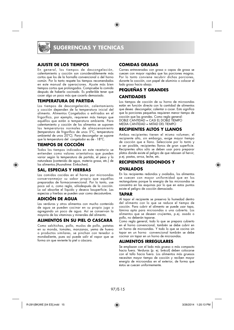 Sugerencias y tecnicas | Sharp R-291BKWE User Manual | Page 98 / 210