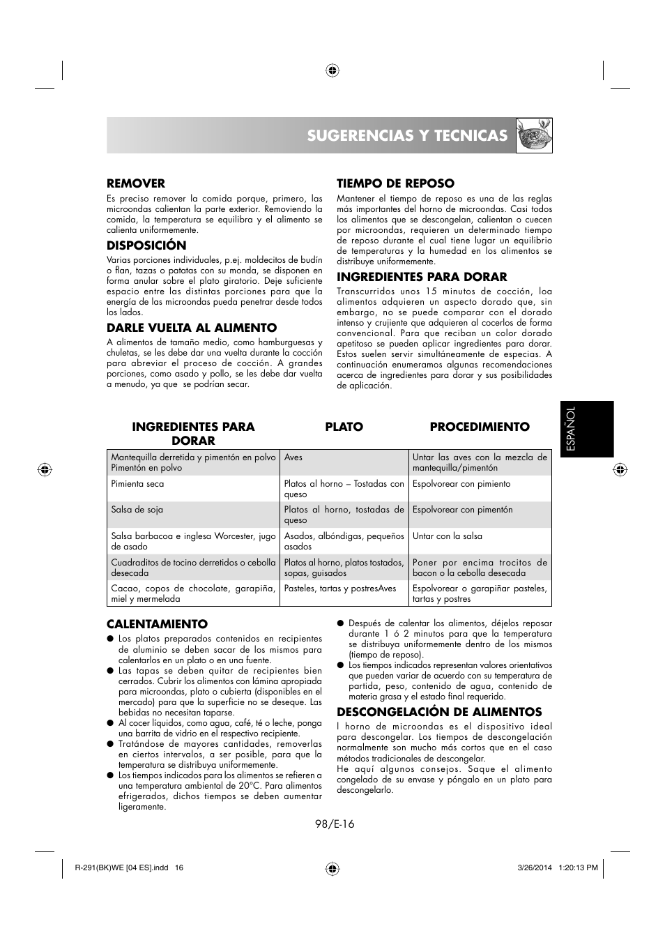 Sugerencias y tecnicas | Sharp R-291BKWE User Manual | Page 99 / 210