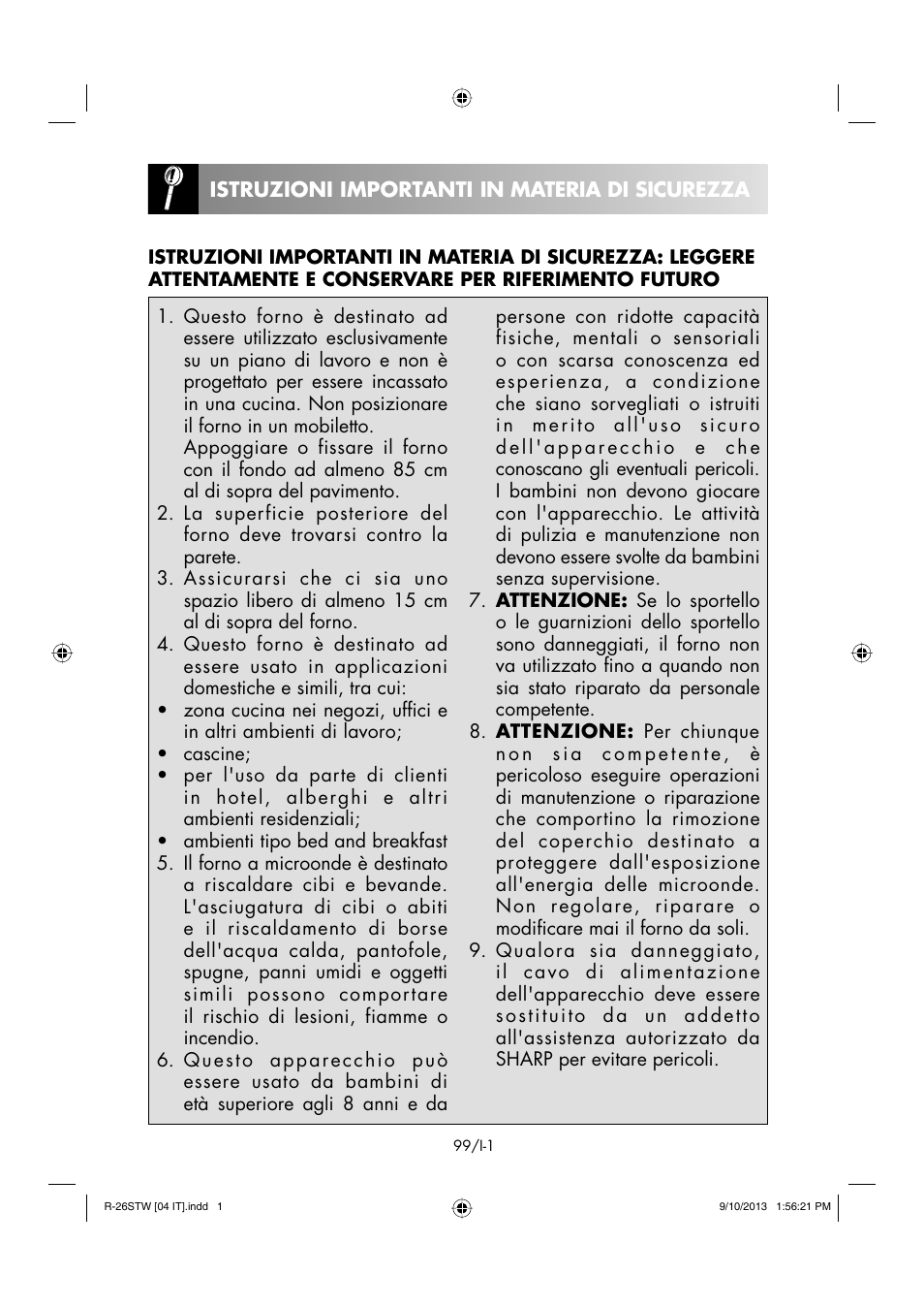 Sharp R-261STW User Manual | Page 100 / 188