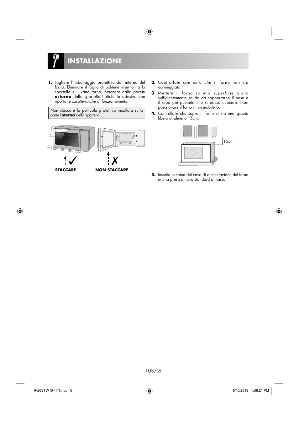 Installazione | Sharp R-261STW User Manual | Page 104 / 188