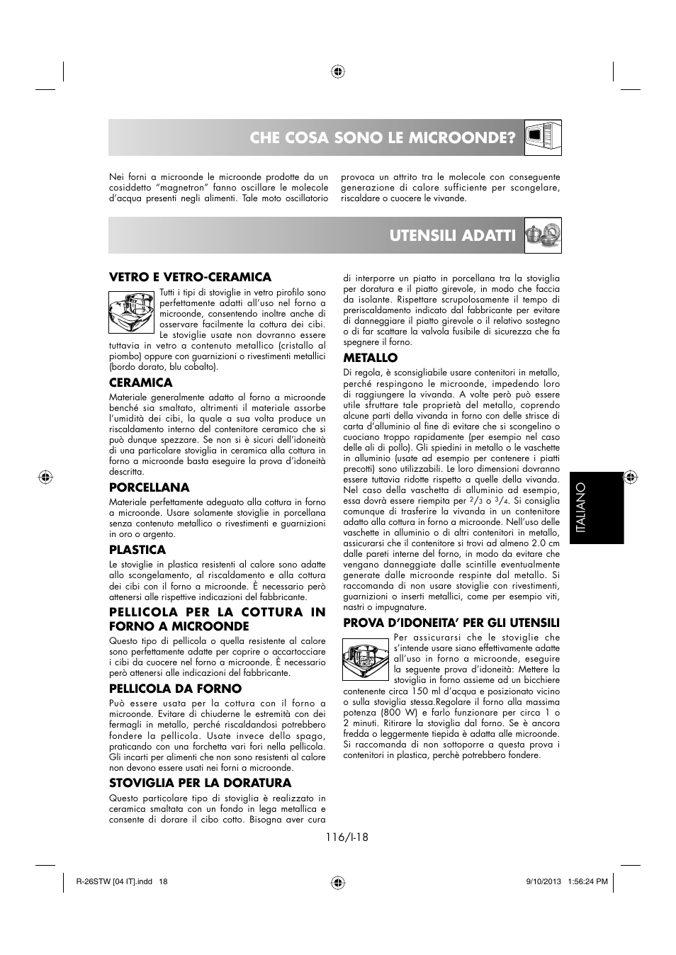 Che cosa sono le microonde, Utensili adatti | Sharp R-261STW User Manual | Page 117 / 188