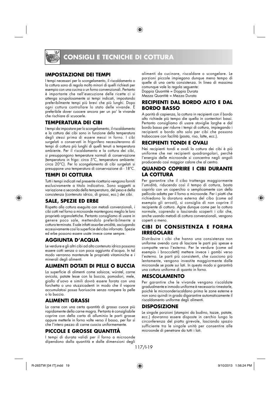 Consigli e tecniche di cottura | Sharp R-261STW User Manual | Page 118 / 188