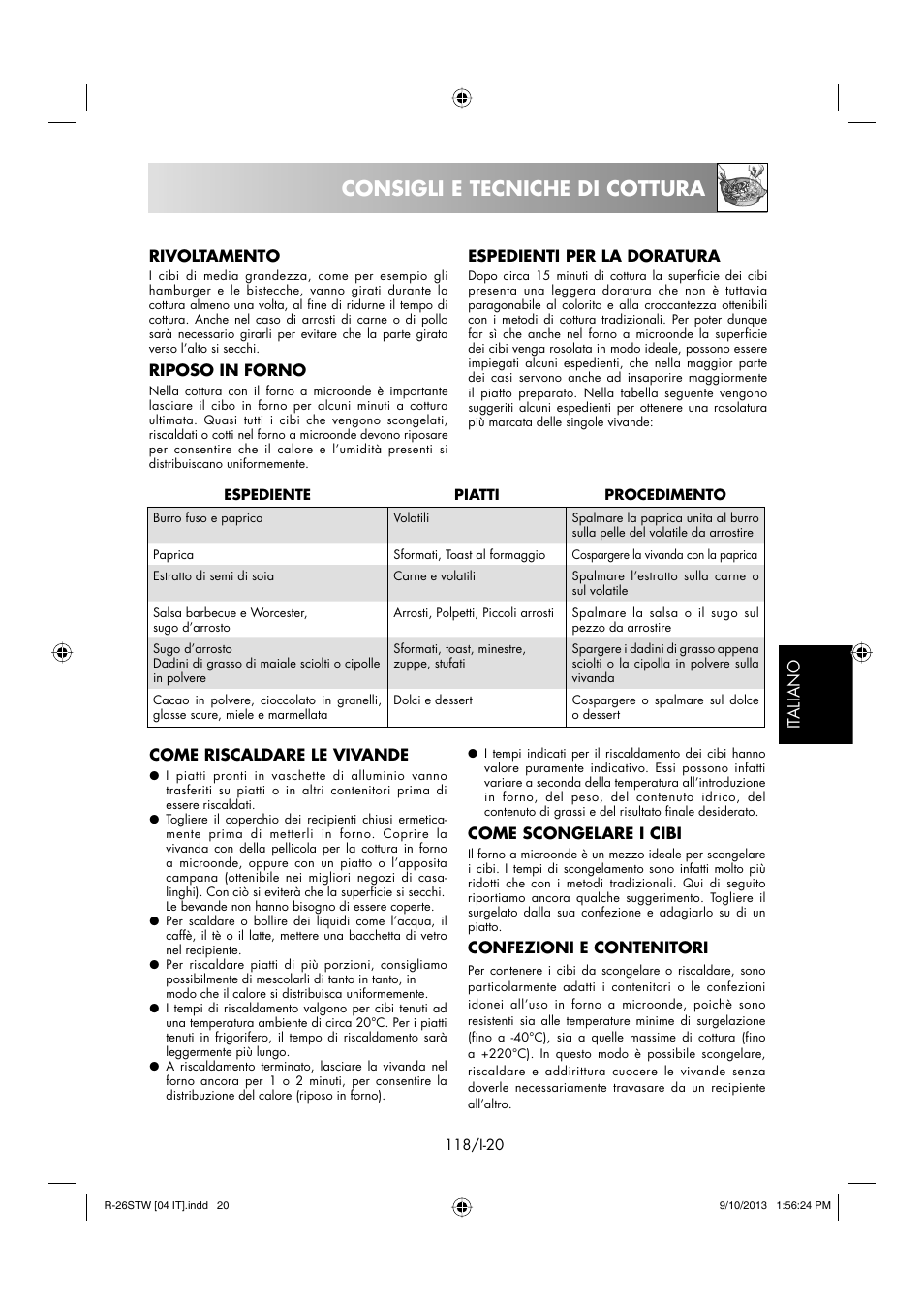 Consigli e tecniche di cottura | Sharp R-261STW User Manual | Page 119 / 188