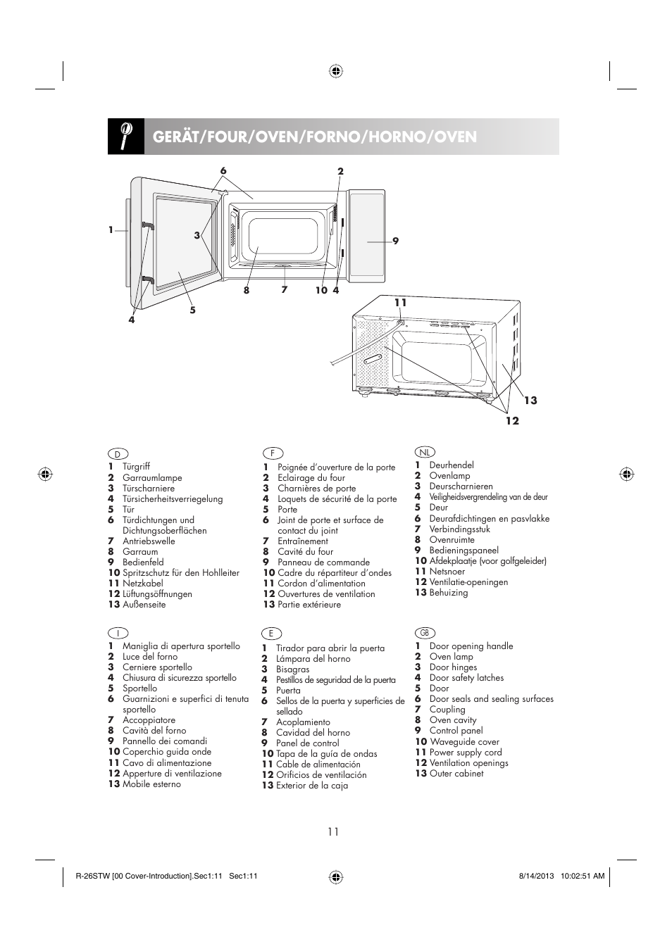 Gerät/four/oven/forno/horno/oven | Sharp R-261STW User Manual | Page 12 / 188