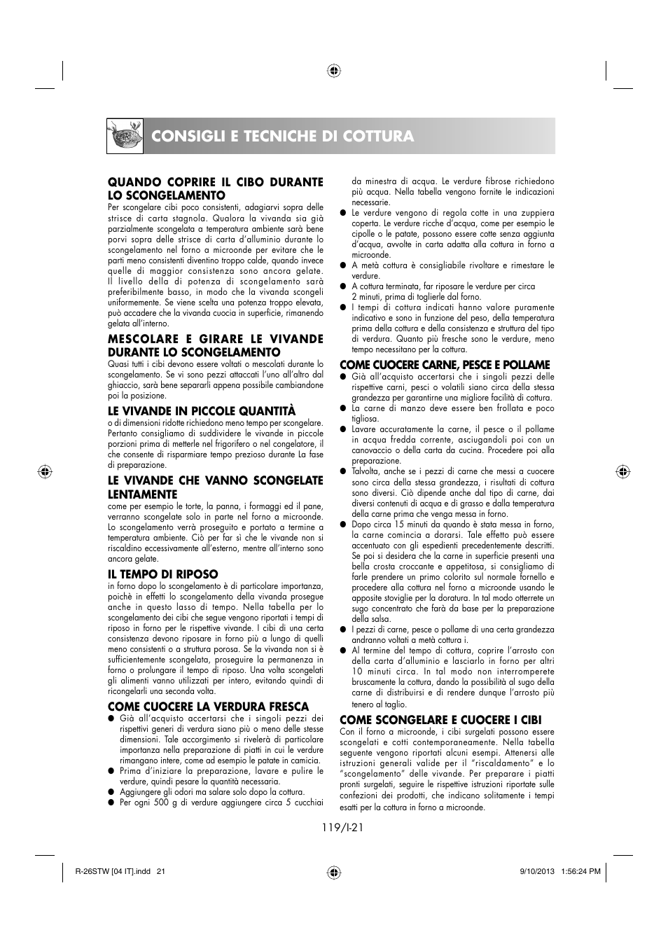 Consigli e tecniche di cottura | Sharp R-261STW User Manual | Page 120 / 188
