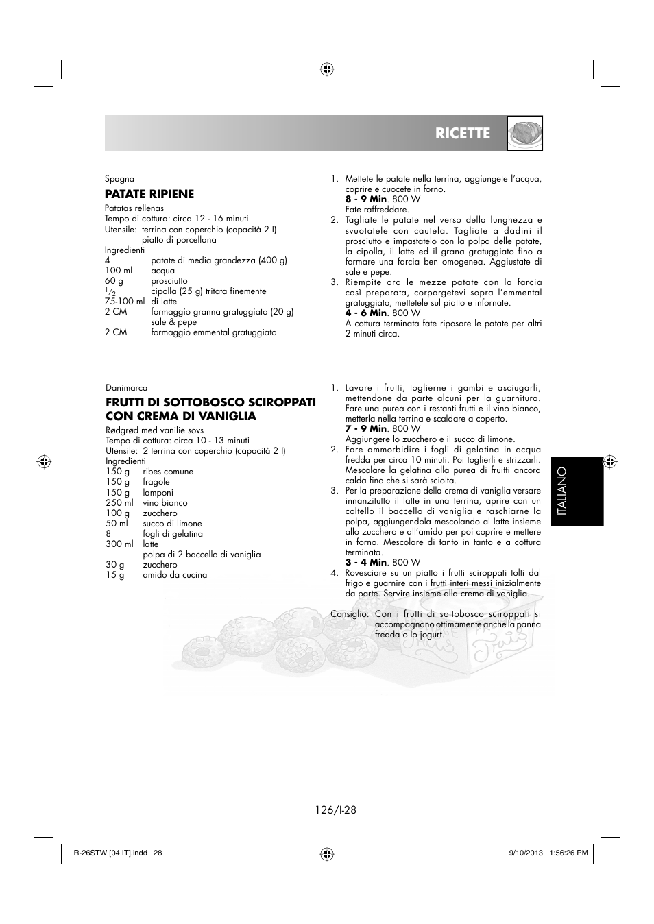 Ricette, It aliano, Patate ripiene | Sharp R-261STW User Manual | Page 127 / 188
