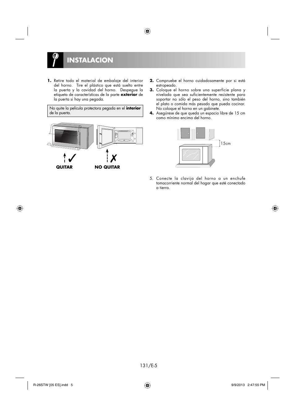 Instalacion | Sharp R-261STW User Manual | Page 132 / 188