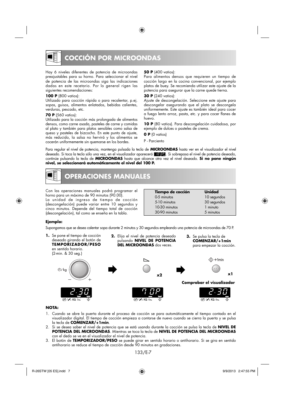 Cocción por microondas operaciones manuales | Sharp R-261STW User Manual | Page 134 / 188