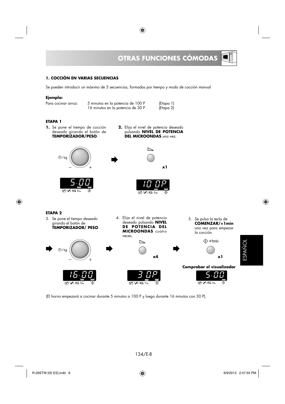 Otras funciones cómodas, Esp añol | Sharp R-261STW User Manual | Page 135 / 188