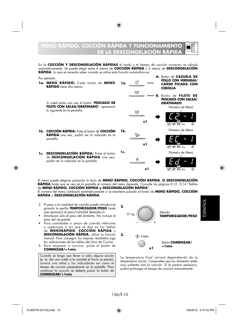 Esp añol | Sharp R-261STW User Manual | Page 137 / 188
