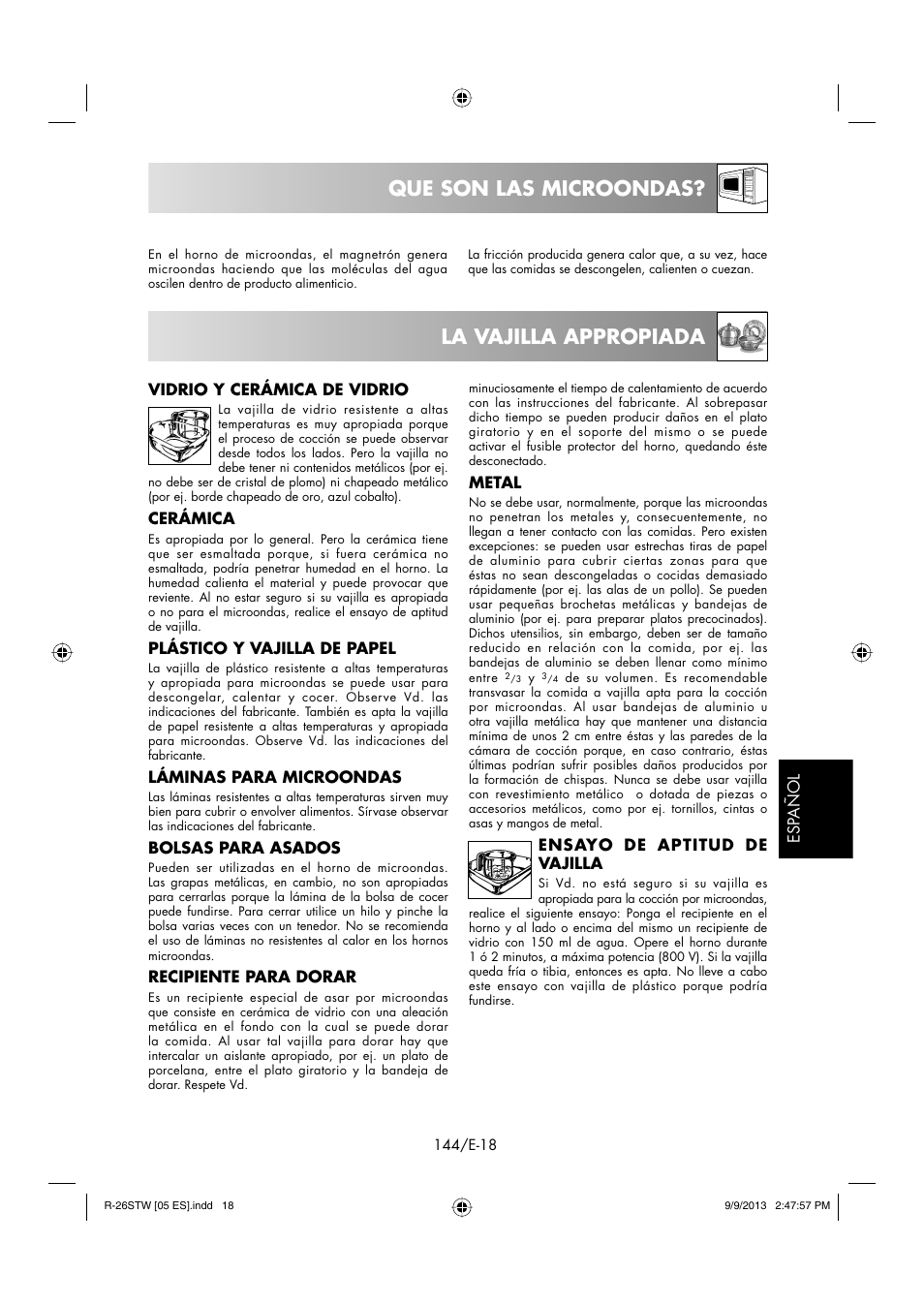 Que son las microondas? la vajilla appropiada | Sharp R-261STW User Manual | Page 145 / 188