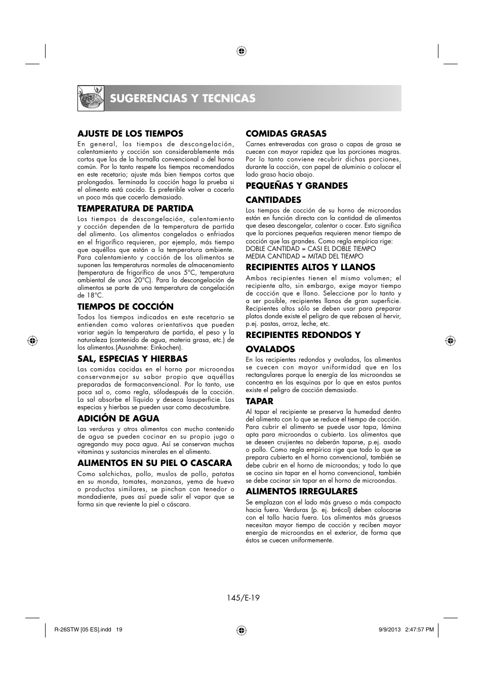 Sugerencias y tecnicas | Sharp R-261STW User Manual | Page 146 / 188